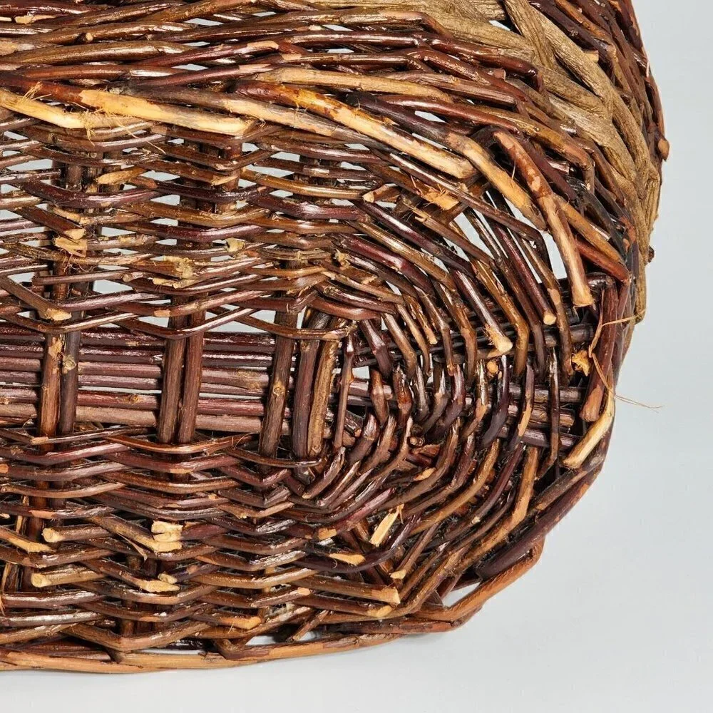 VTG Large Woven Rattan Twig Stick Gathering Basket with Handle Two Toned Brown